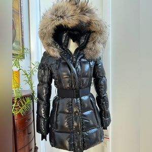 Sam Millennium Fox Fur-Trim Belted Down Puffer Jacket XS
